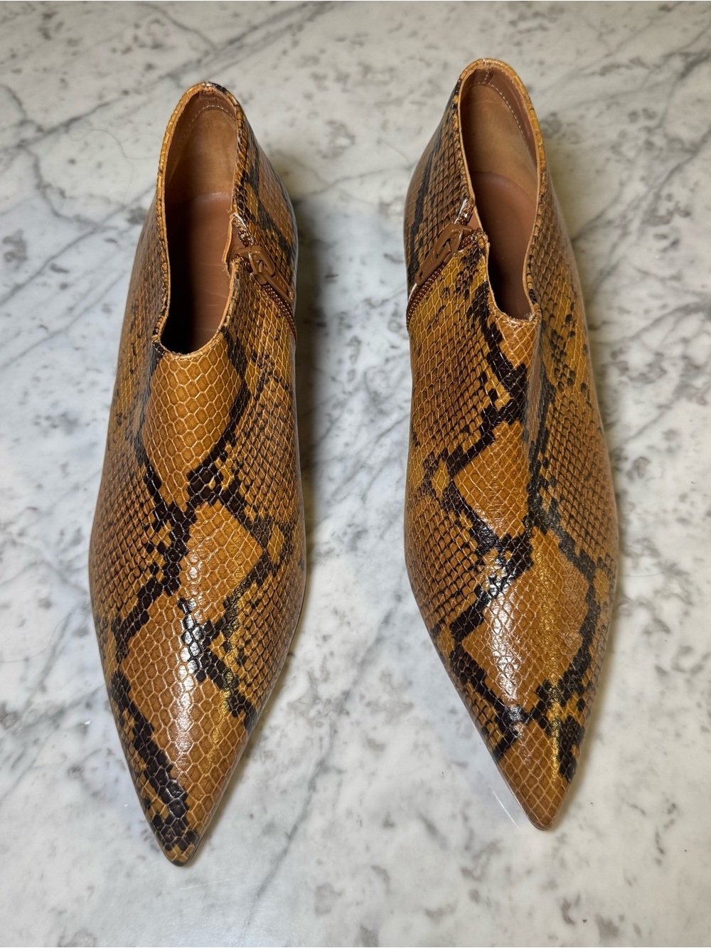 New Staud Pointed Toe Ankle Booties 100% Leather Snakeskin Size EU 37 US 7 - Picture 2 of 9